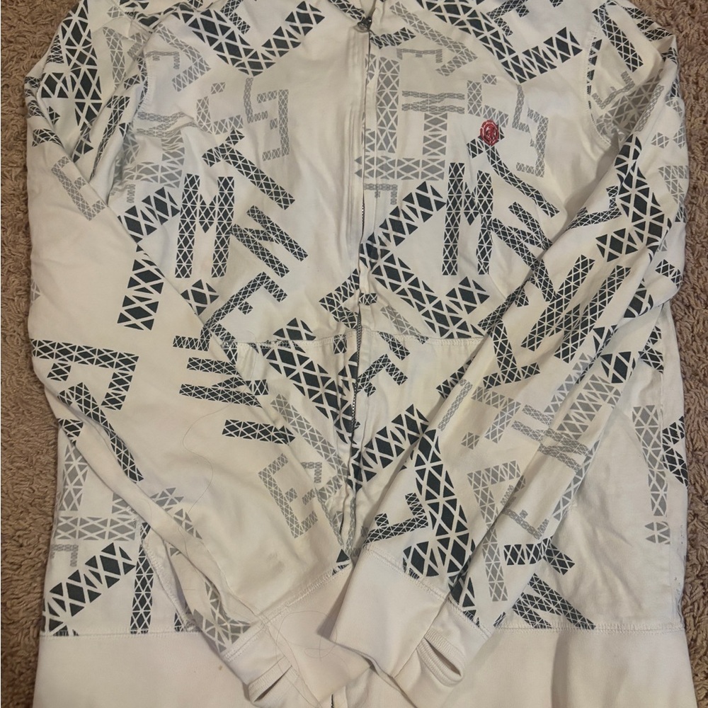 Element White and Black Patterned Zip Up Sweater